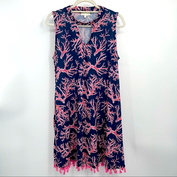 Simply Southern Dresses & Skirts - Simply Southern Coral Dress with Tassels Size L Blue/ Pink